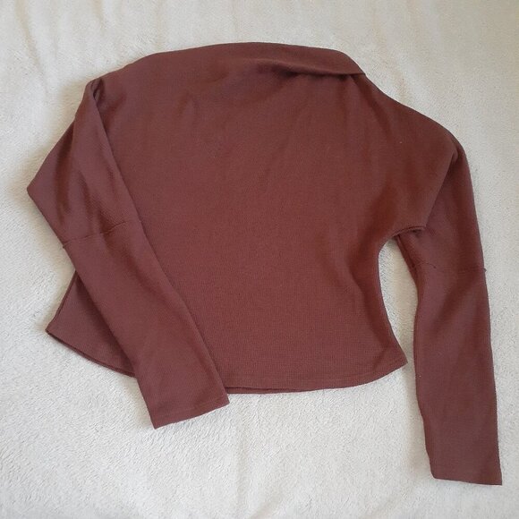 House of Harlow 1960 Women's Size S Brown Thermal Waffle Knit Off Shoulder Top - Picture 7 of 9